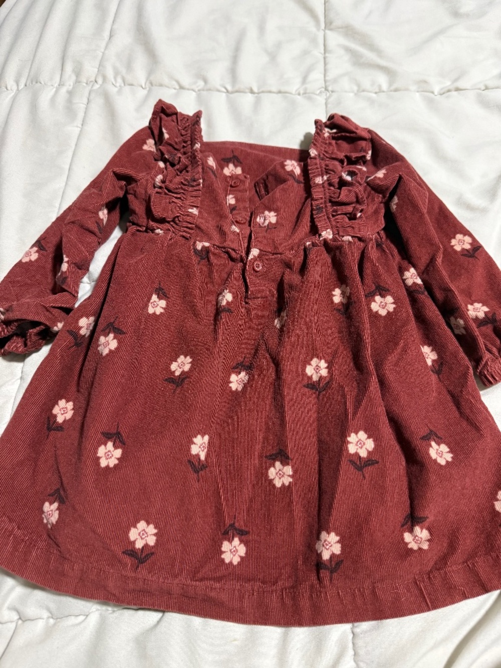 Burgundy 100% Cotton Thick Flower Dress with Ruffles 18 Month Carters Girls
